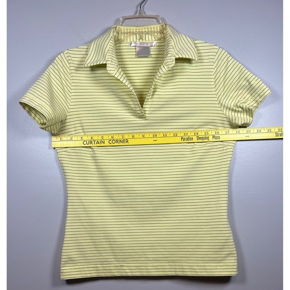 NIKE Women's Golf Polo, Nike Fit Dry, Yellow with Blue Stripes, Size Small - Picture 3 of 7